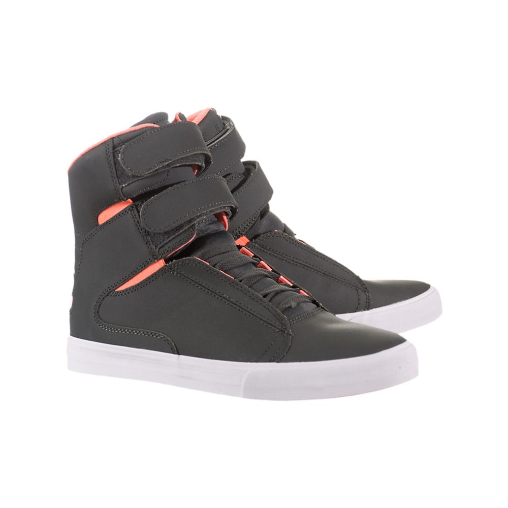 Baskets Montantes Supra Society Grise Charcoal/Neon Orange-White Homme | JEJ-88156898